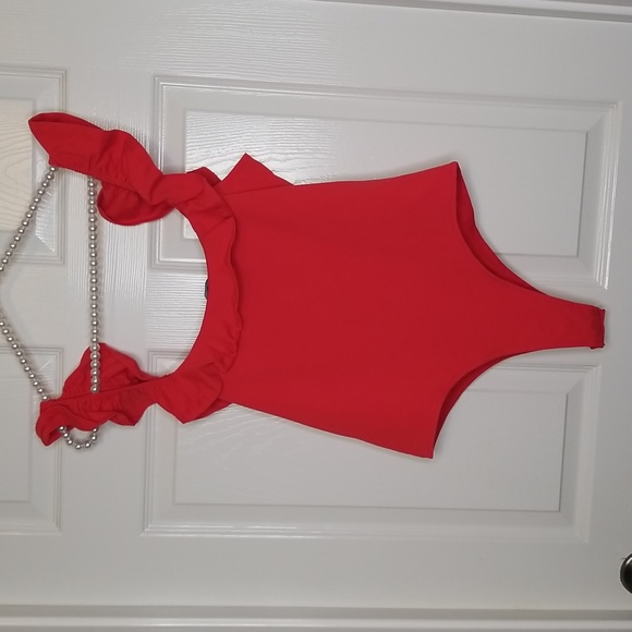 Lulus Womens Red Sleeveless Ruffle Neck Bodysuit Top - Picture 6 of 15